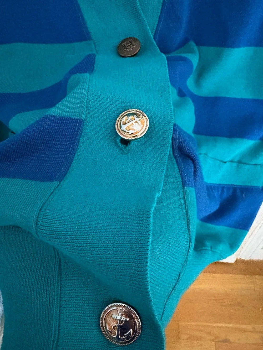 Vintage Nautical Anchor Embroidered Striped Cardigan